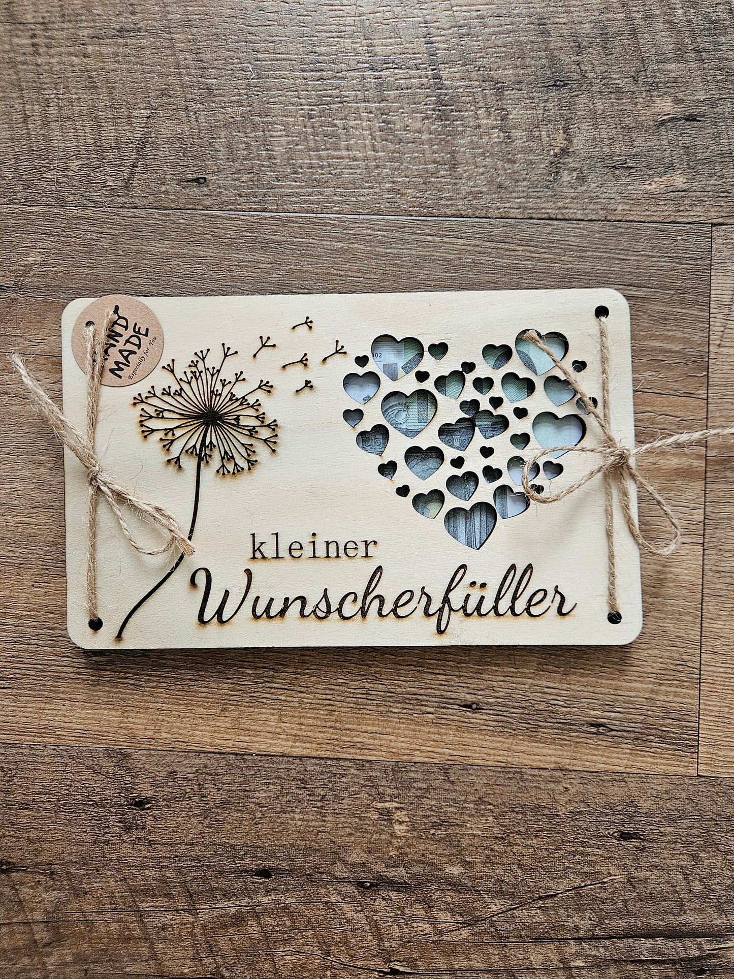 Geschenkkarte aus Holz "kleiner Wunscherfüller" – mit Lasergravur