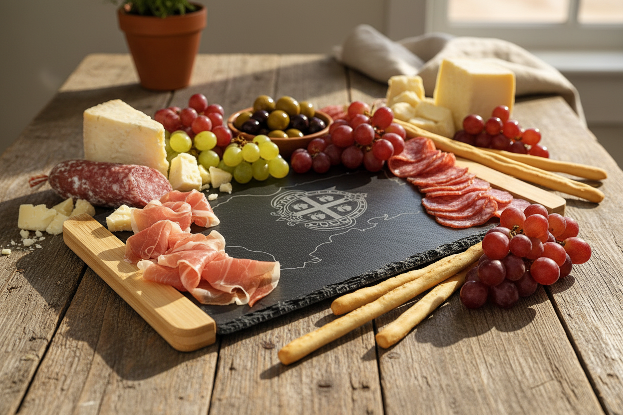 Tagliere ardesia Sardegna con salumi e formaggi italiani