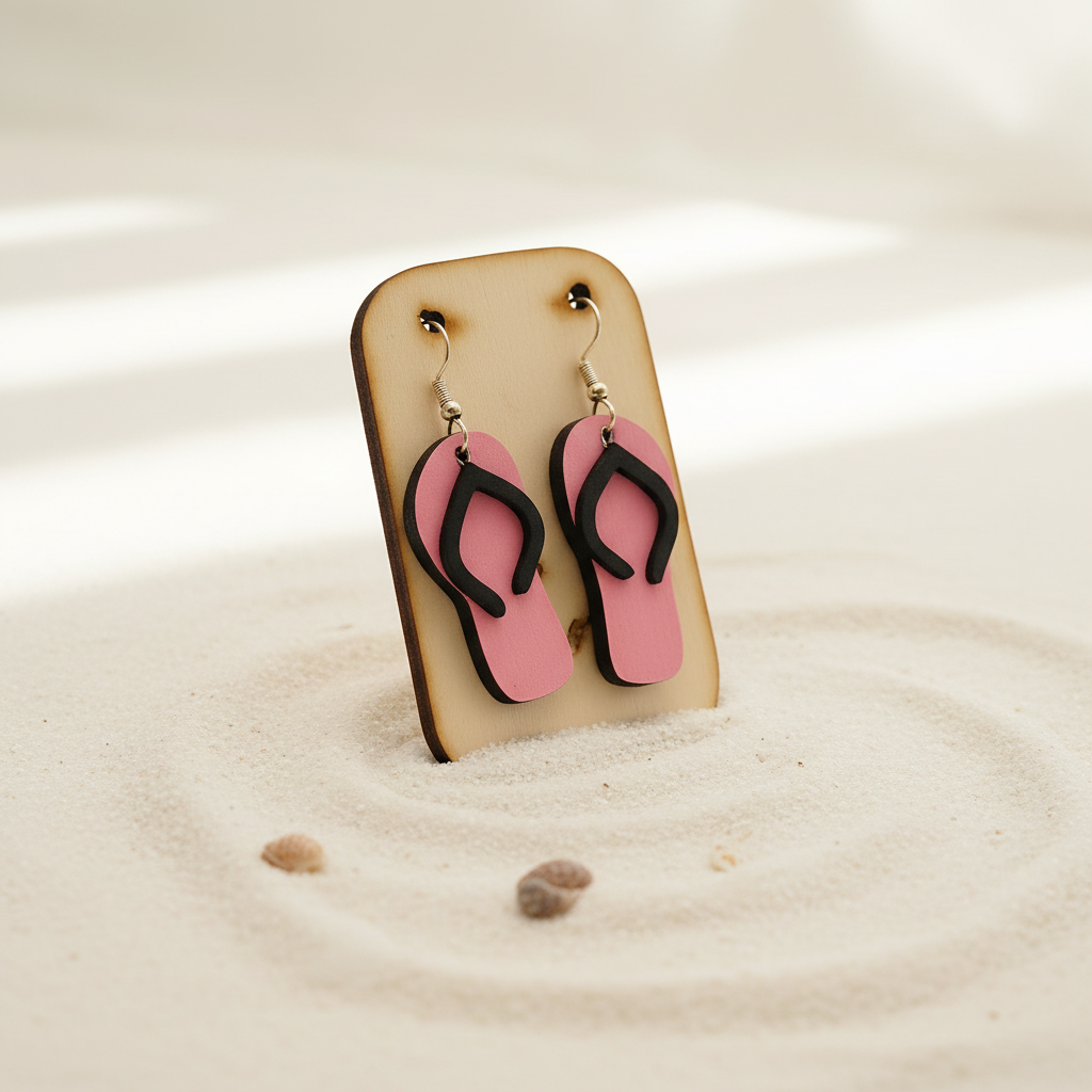 Holz-Ohrringe Flip-Flop Rosa handgemacht 45x19mm