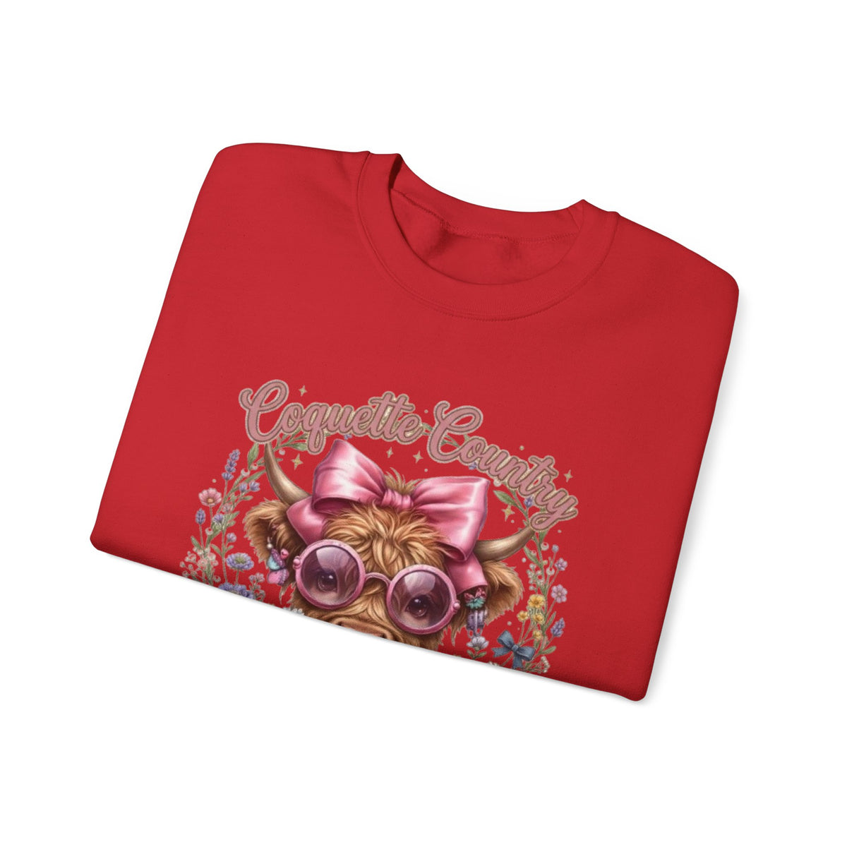 Sweatshirt mit Hochlandrind, rosa Schleife und Sonnenbrille