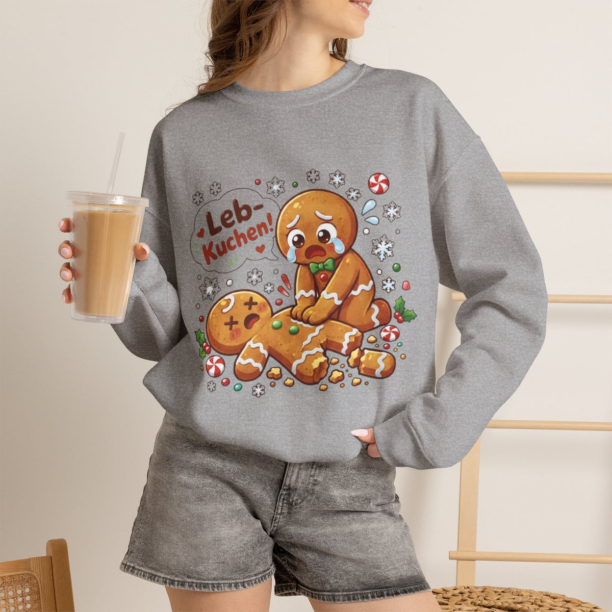 Weihnachtssweatshirt mit lustigem Lebkuchen-Motiv