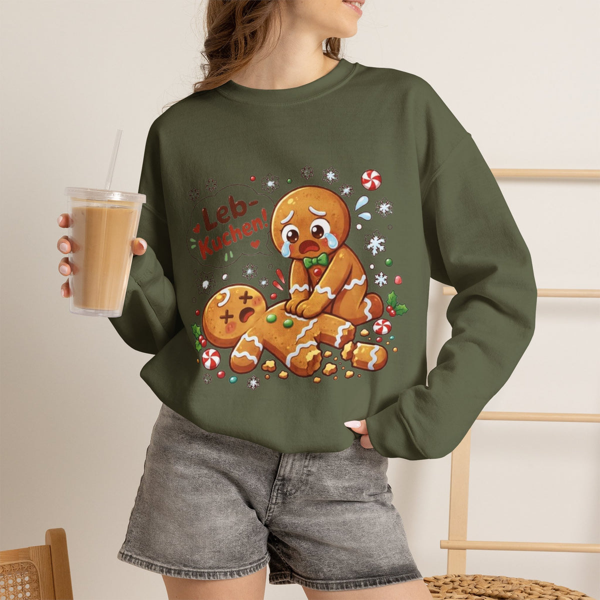 Weihnachtssweatshirt mit lustigem Lebkuchen-Motiv
