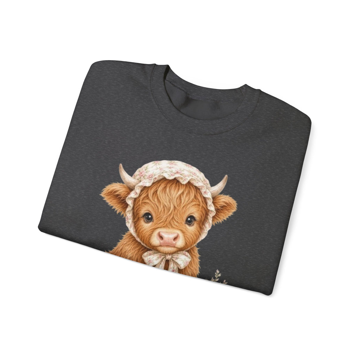Sweatshirt mit Hochlandkalb und rosa Blumen