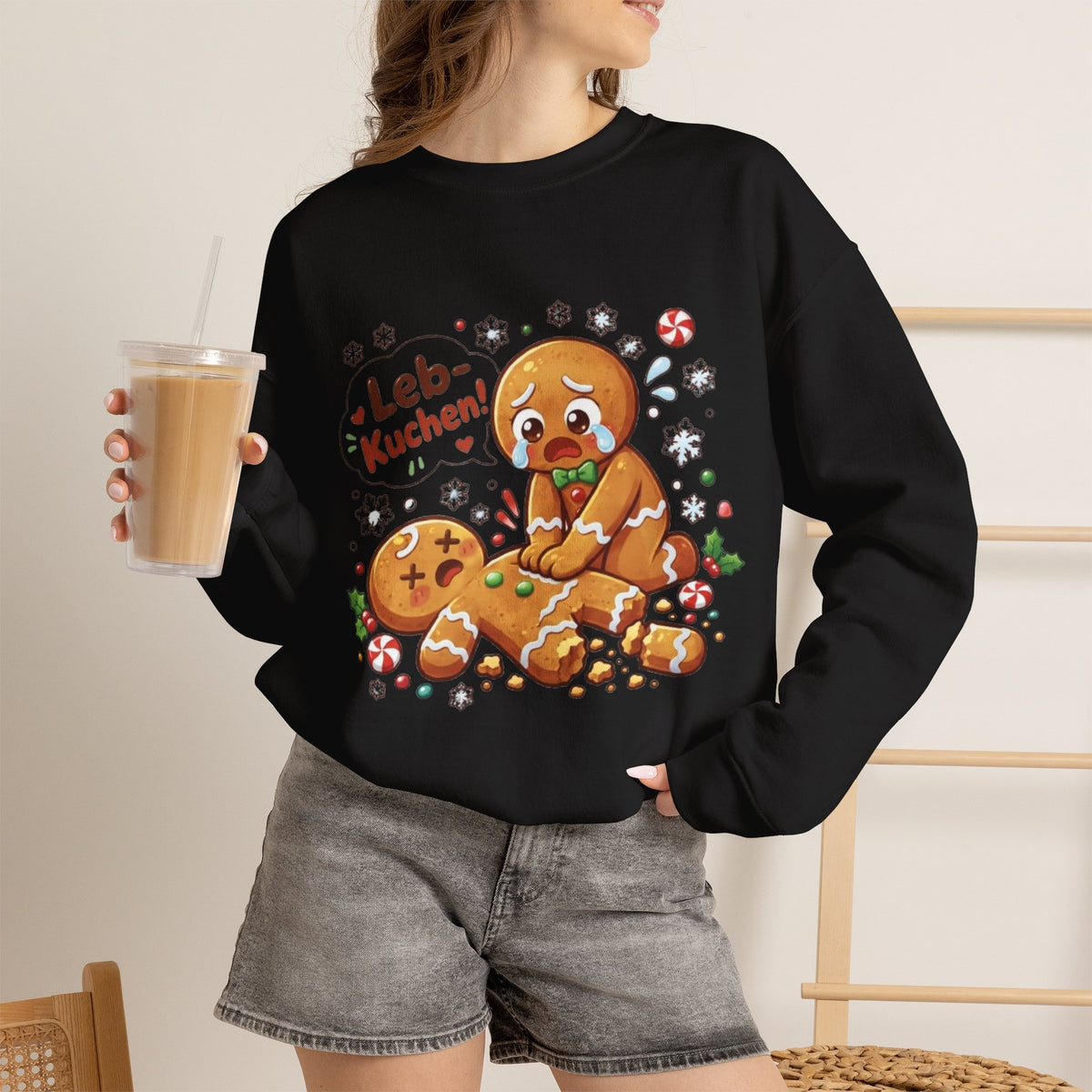 Weihnachtssweatshirt mit lustigem Lebkuchen-Motiv