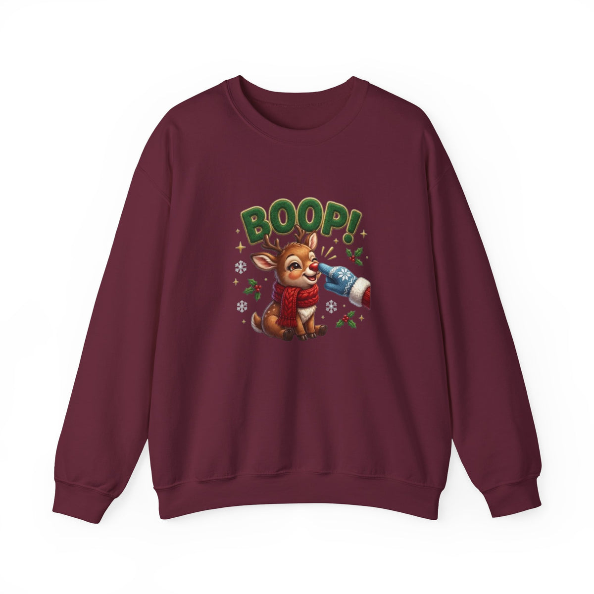 Weihnachtssweatshirt mit Rentier und „BOOP!“-Motiv