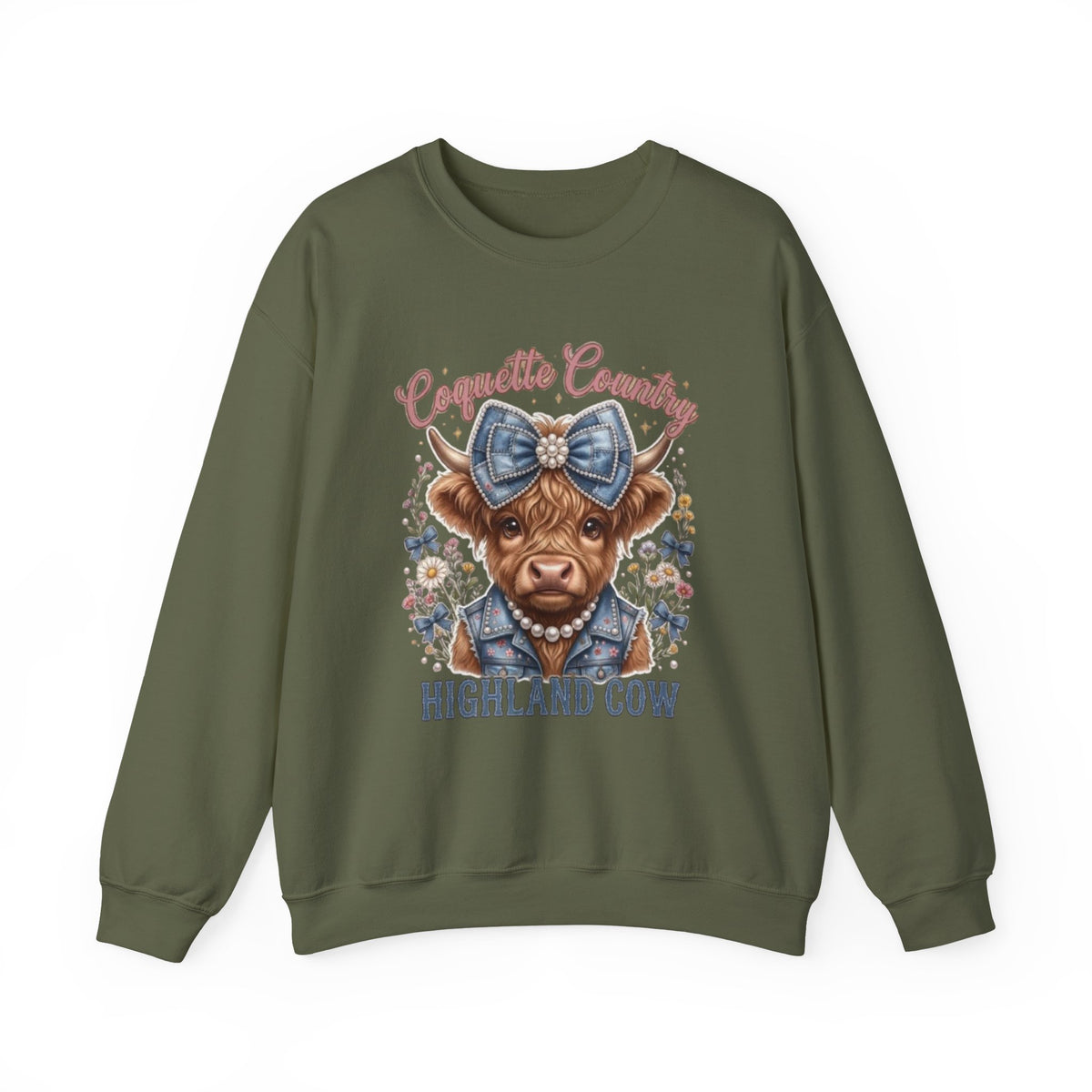 Sweatshirt mit Hochlandrind und blauer Schleife