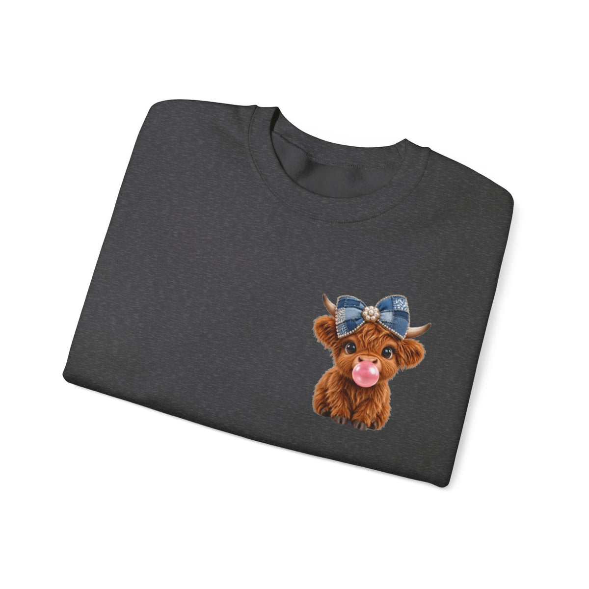 Sweatshirt mit niedlichem Hochlandrind – bestickt