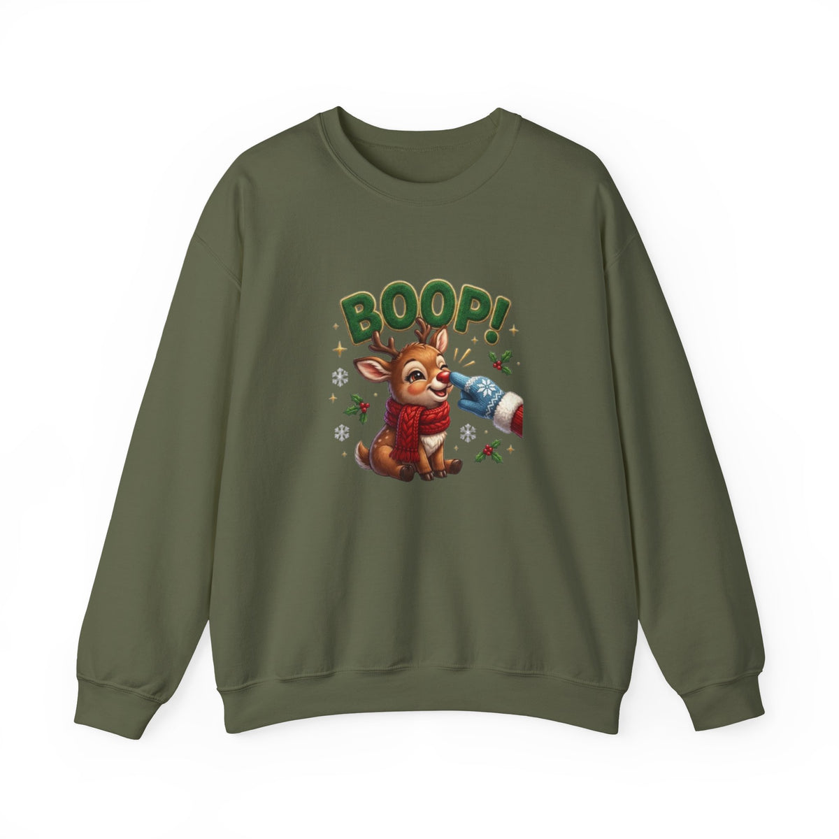 Weihnachtssweatshirt mit Rentier und „BOOP!“-Motiv