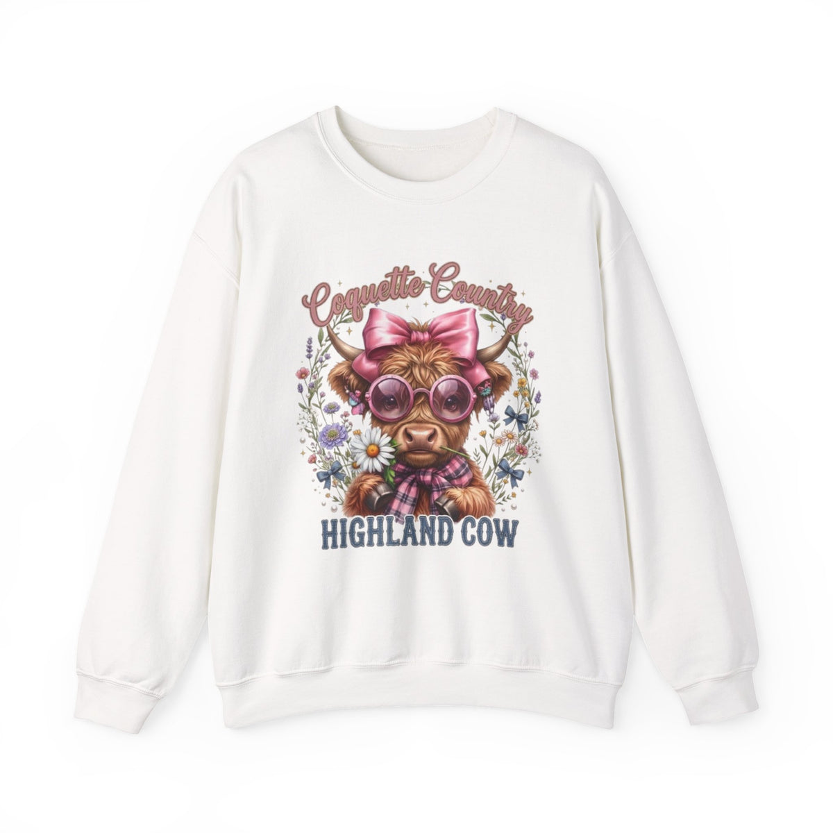 Sweatshirt mit Hochlandrind, rosa Schleife und Sonnenbrille
