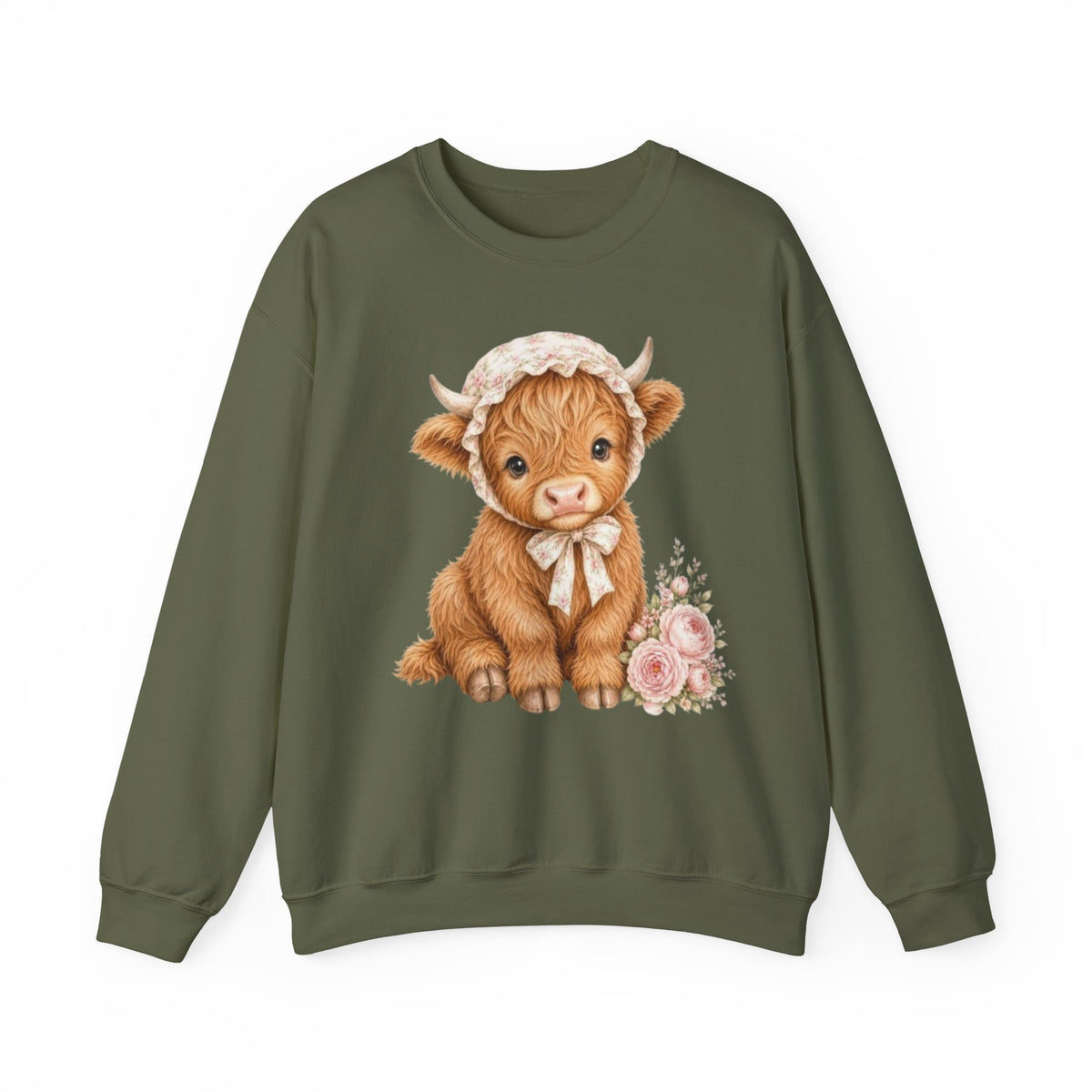Sweatshirt mit Hochlandkalb und rosa Blumen