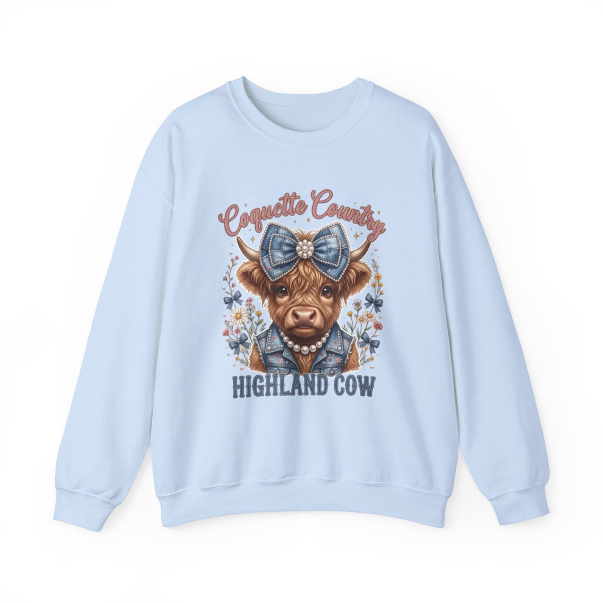 Sweatshirt mit Hochlandrind und blauer Schleife