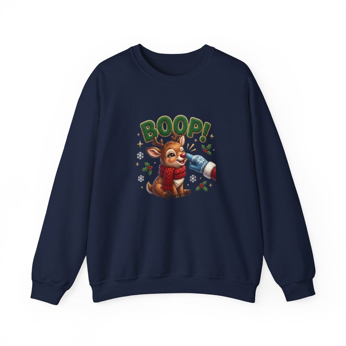 Weihnachtssweatshirt mit Rentier und „BOOP!“-Motiv