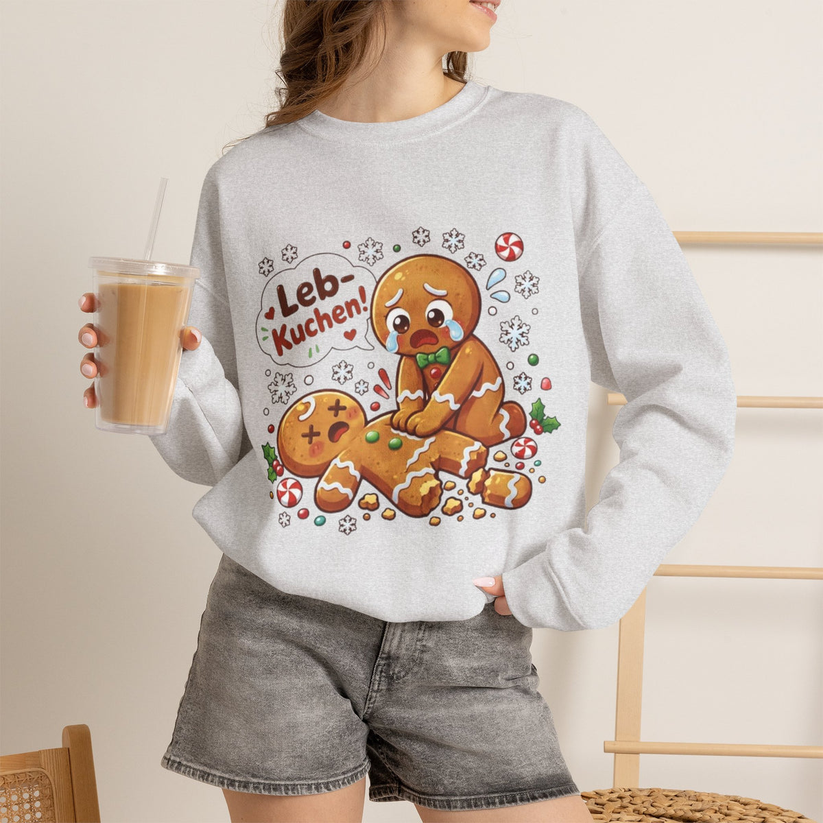 Weihnachtssweatshirt mit lustigem Lebkuchen-Motiv