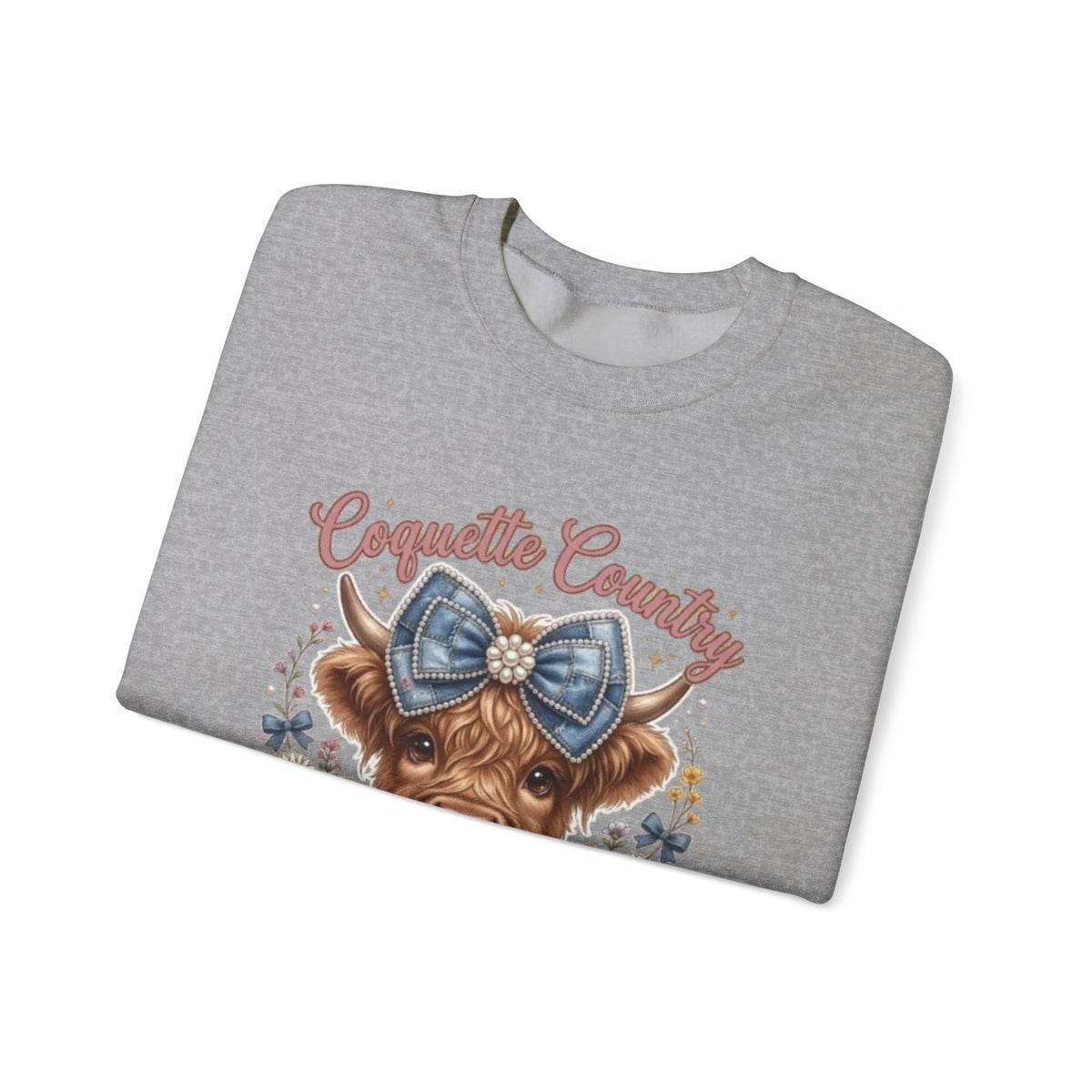 Sweatshirt mit Hochlandrind und blauer Schleife