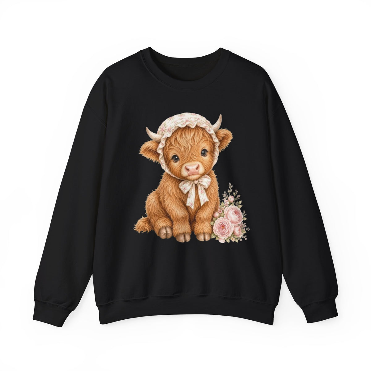 Sweatshirt mit Hochlandkalb und rosa Blumen