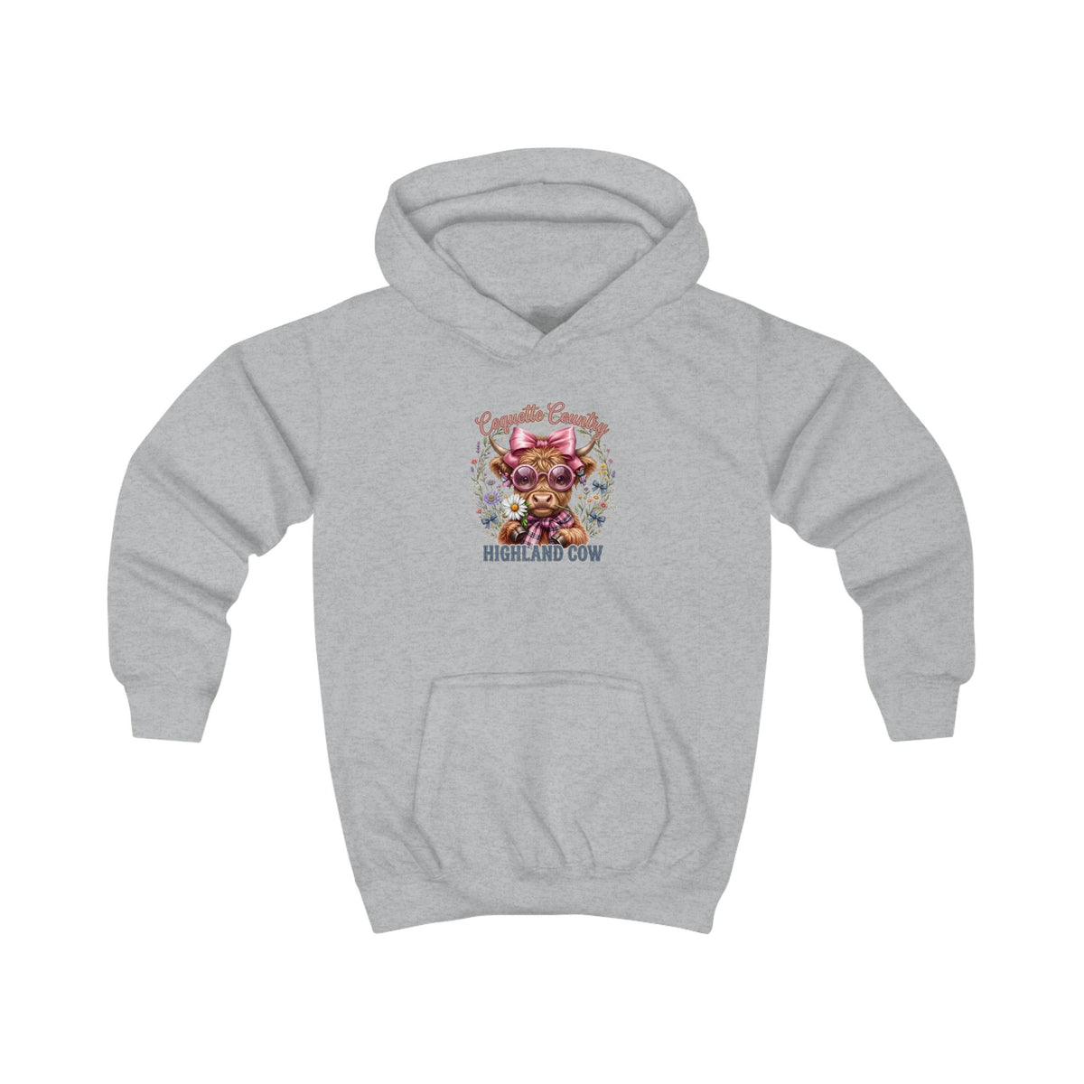 Kinder-Kapuzenpullover mit buntem Hochlandrind-Motiv