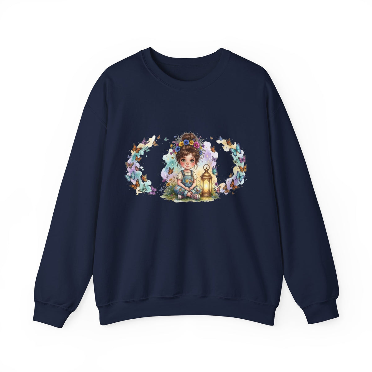 Sweatshirt mit Mädchen, Laterne und Schmetterlingen