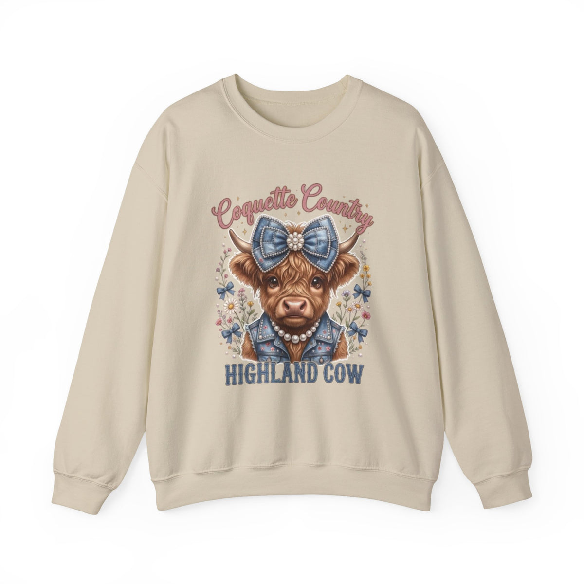 Sweatshirt mit Hochlandrind und blauer Schleife