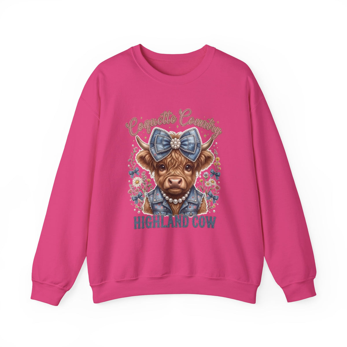 Sweatshirt mit Hochlandrind und blauer Schleife