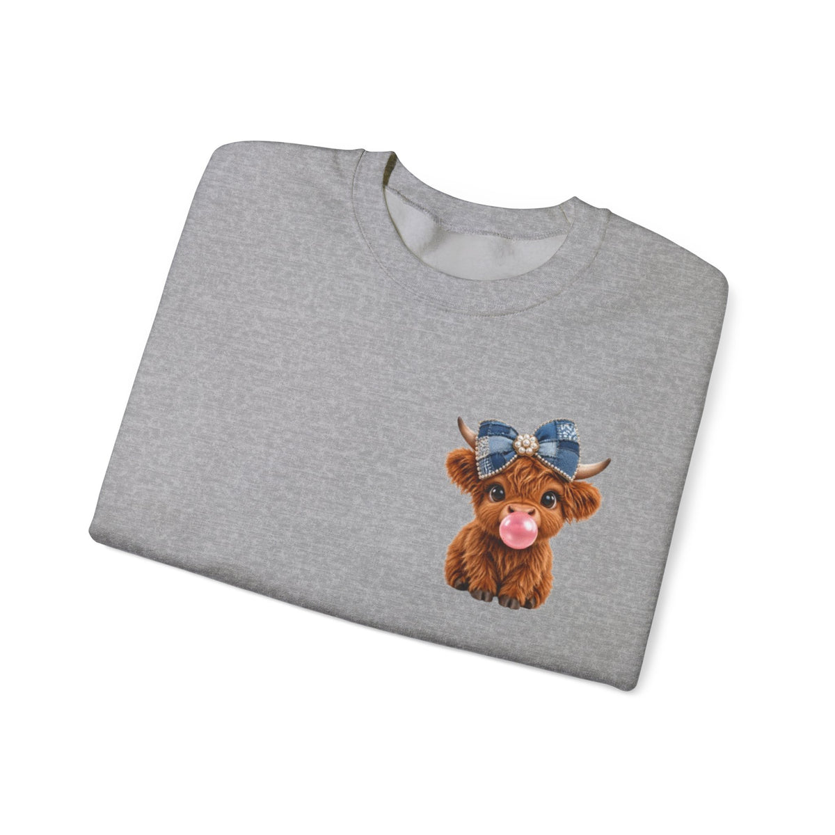 Sweatshirt mit niedlichem Hochlandrind – bestickt