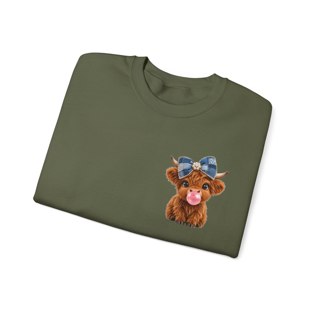 Sweatshirt mit niedlichem Hochlandrind – bestickt