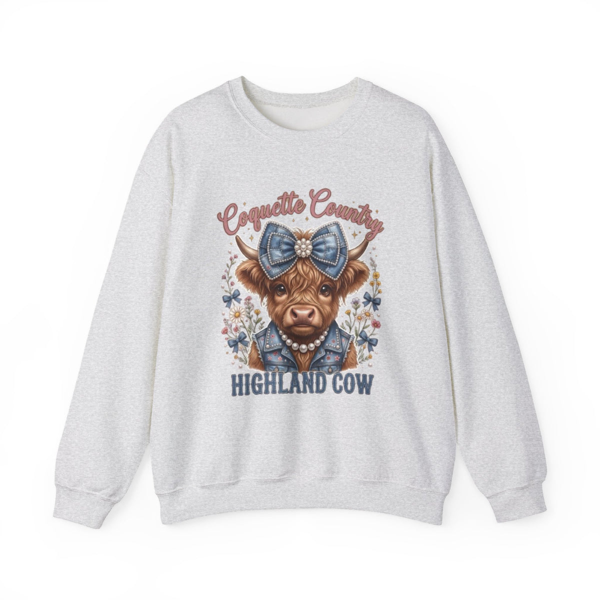Sweatshirt mit Hochlandrind und blauer Schleife