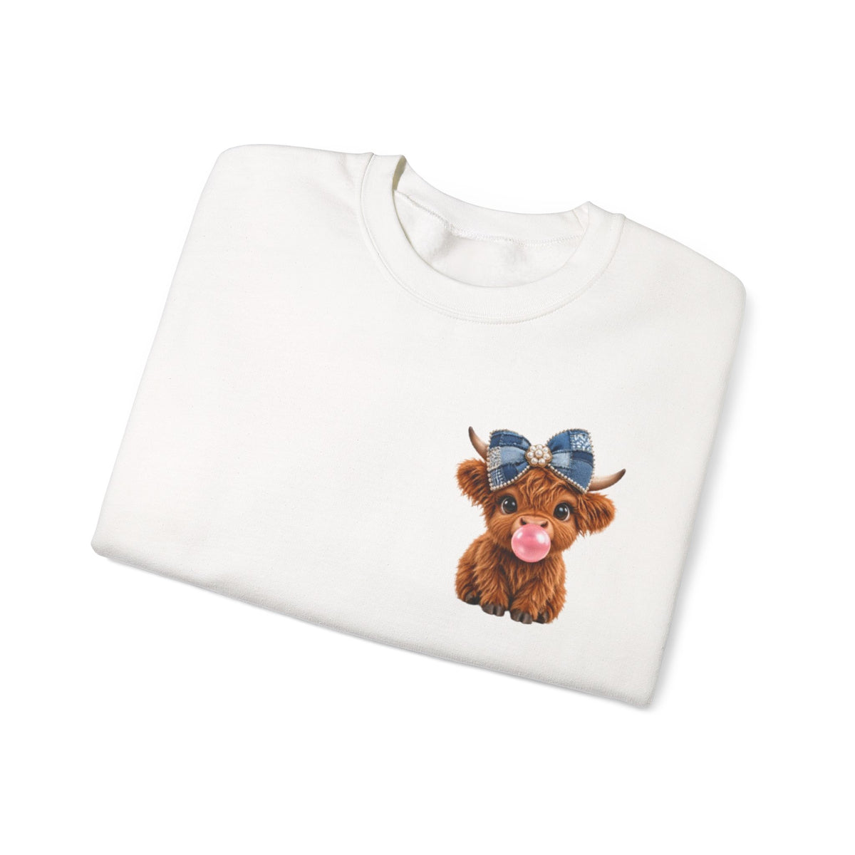 Sweatshirt mit niedlichem Hochlandrind – bestickt