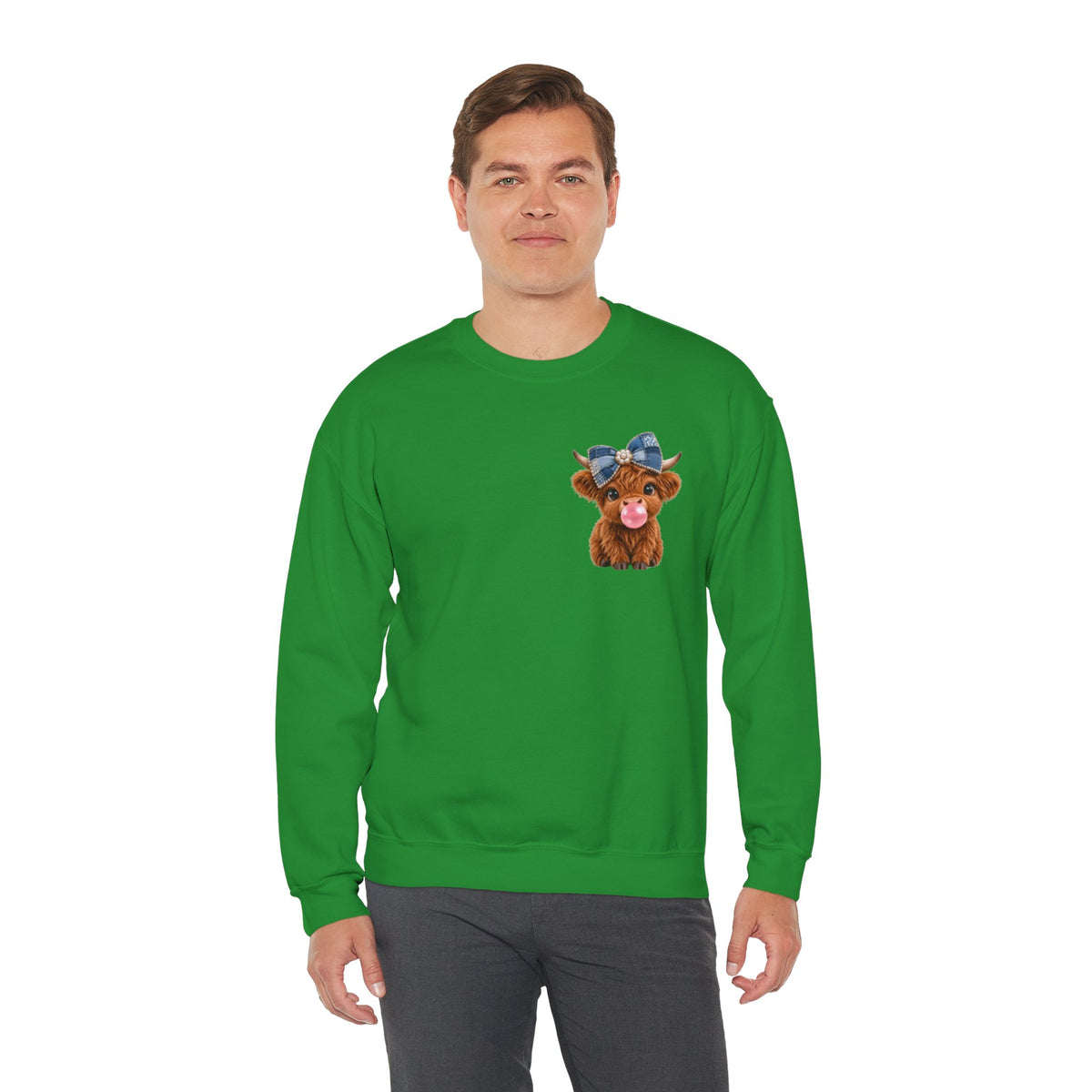 Sweatshirt mit niedlichem Hochlandrind – bestickt
