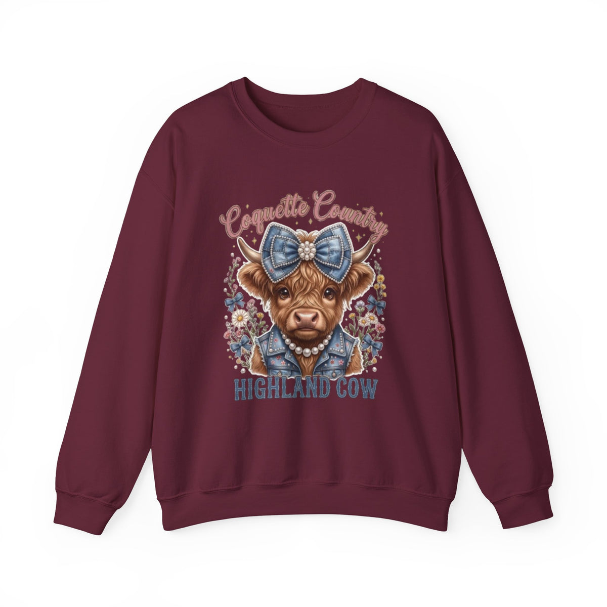 Sweatshirt mit Hochlandrind und blauer Schleife