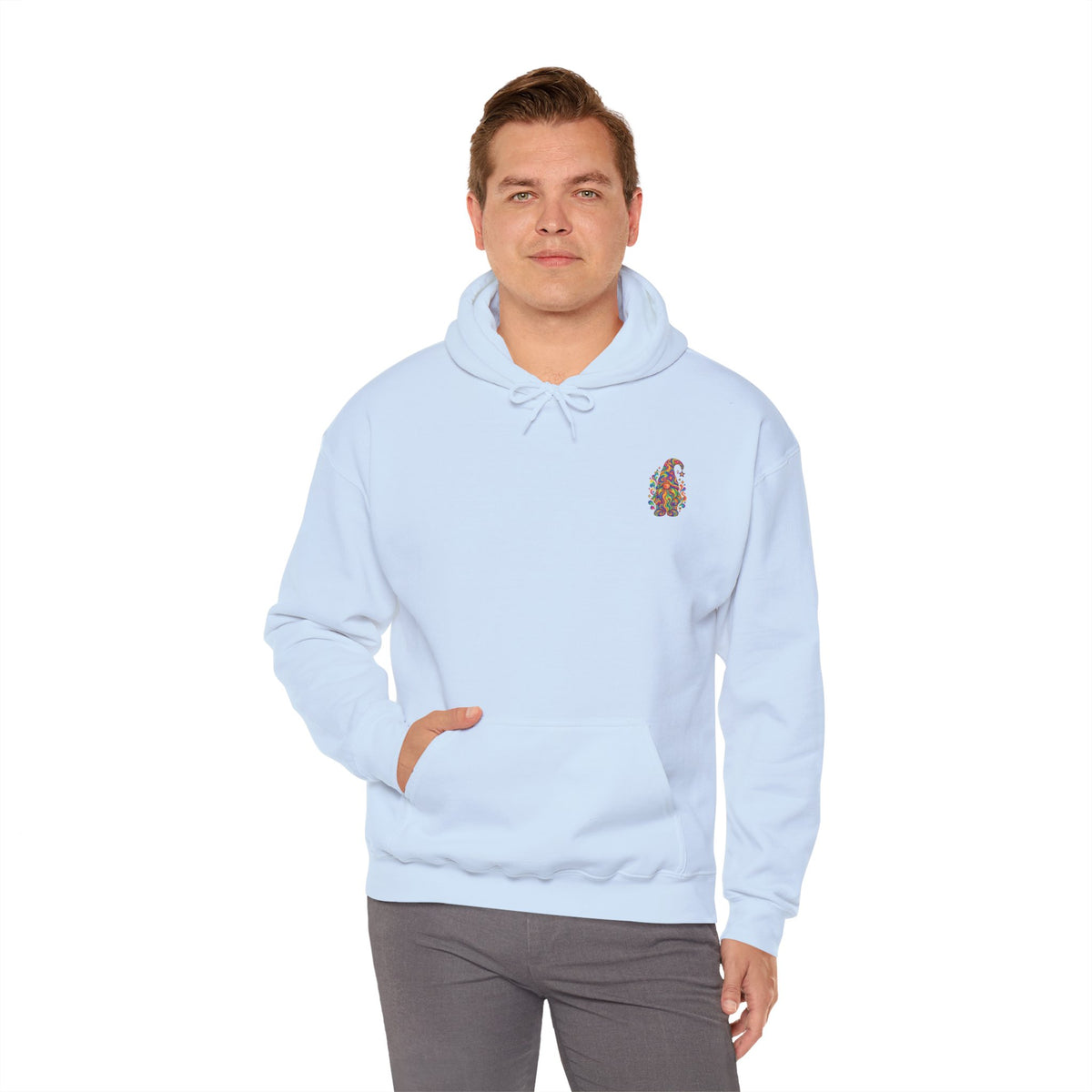 Hoodie mit buntem psychedelischem Wichtel-Motiv