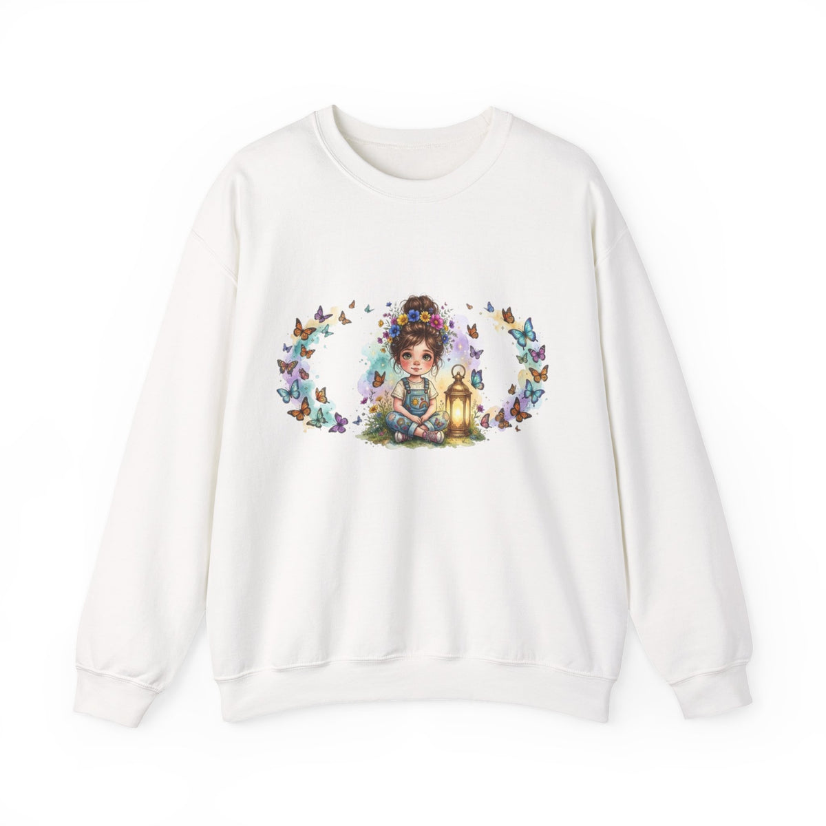 Sweatshirt mit Mädchen, Laterne und Schmetterlingen