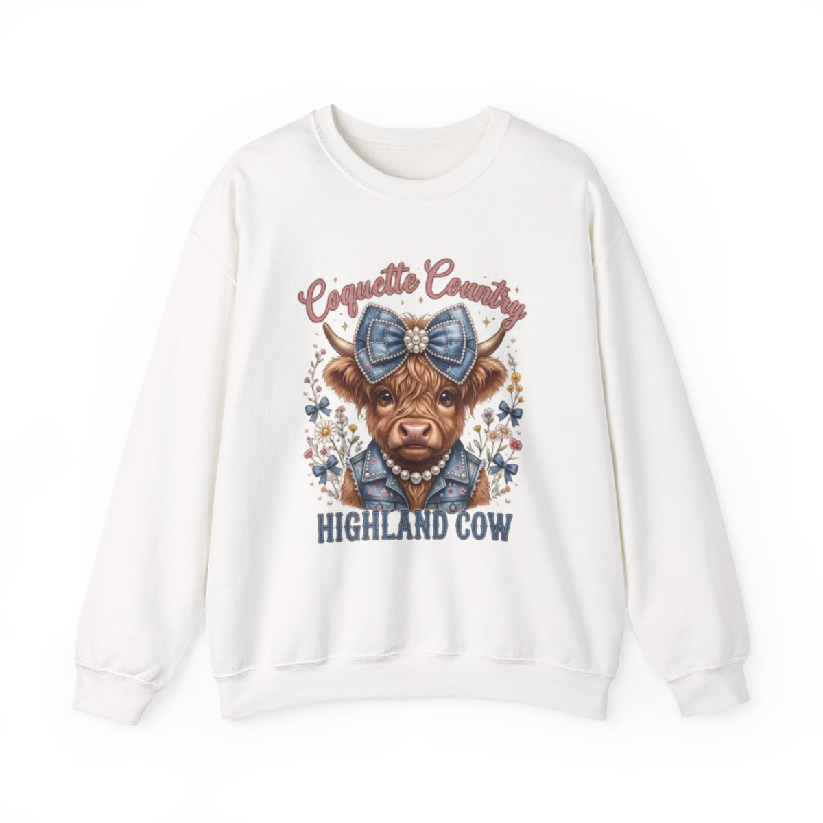 Sweatshirt mit Hochlandrind und blauer Schleife