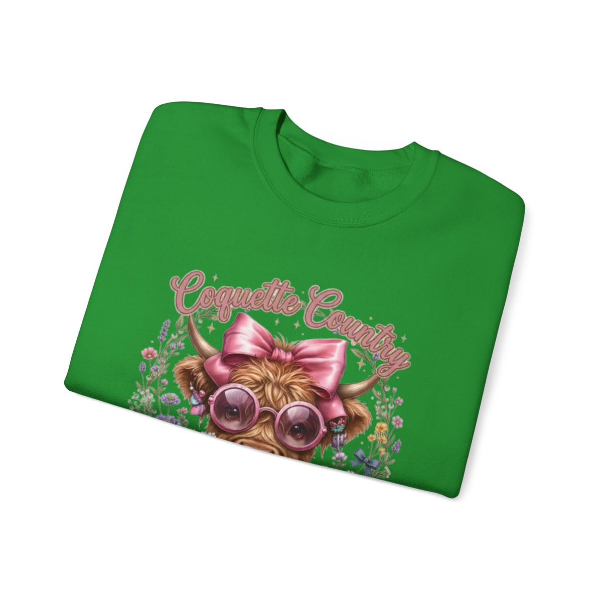Sweatshirt mit Hochlandrind, rosa Schleife und Sonnenbrille