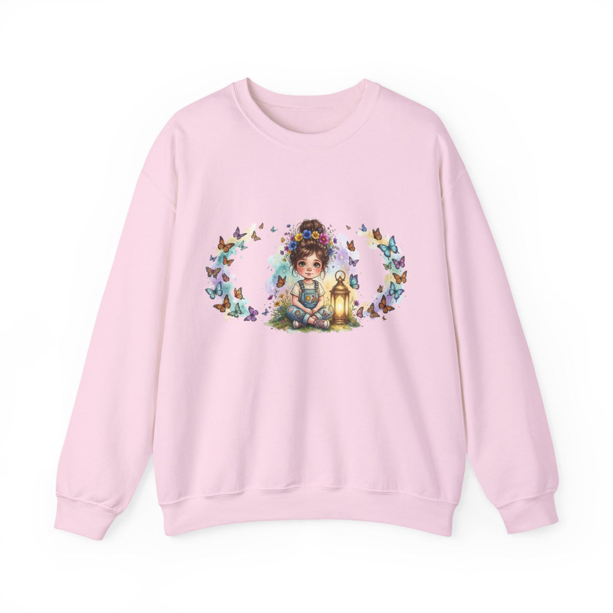 Sweatshirt mit Mädchen, Laterne und Schmetterlingen