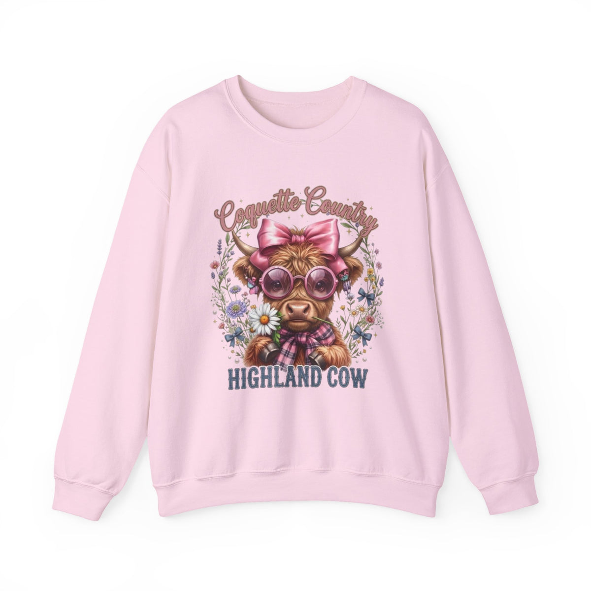 Sweatshirt mit Hochlandrind, rosa Schleife und Sonnenbrille