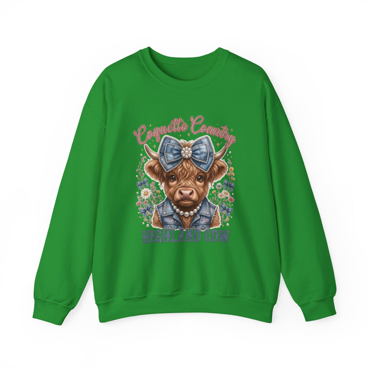Sweatshirt mit Hochlandrind und blauer Schleife