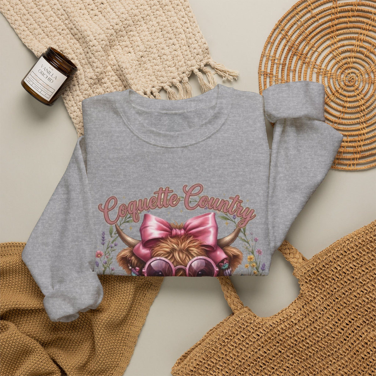Sweatshirt mit Hochlandrind, rosa Schleife und Sonnenbrille