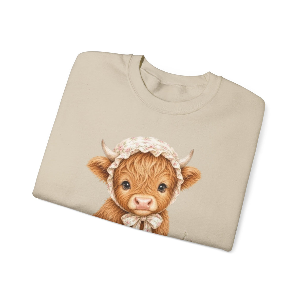 Sweatshirt mit Hochlandkalb und rosa Blumen