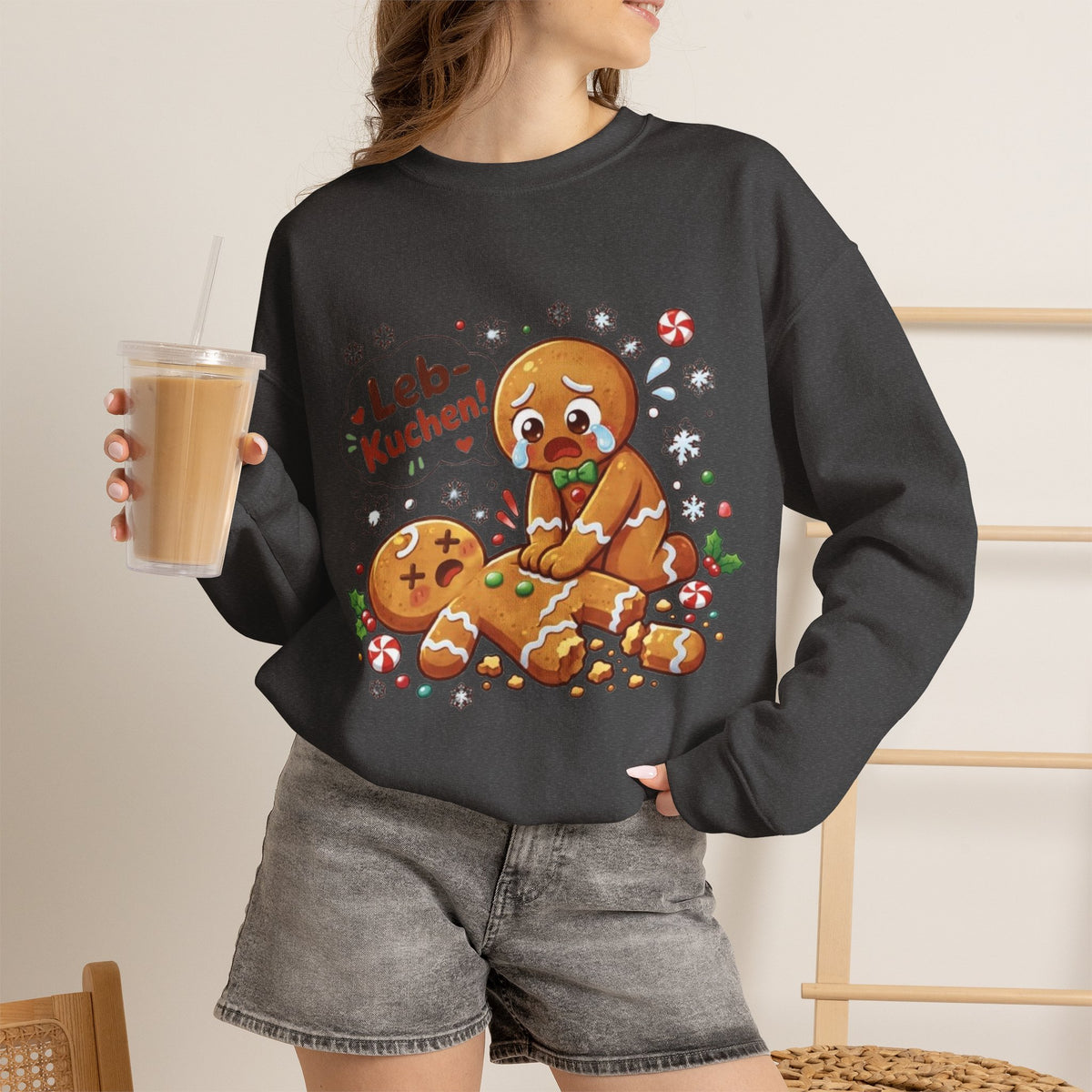 Weihnachtssweatshirt mit lustigem Lebkuchen-Motiv