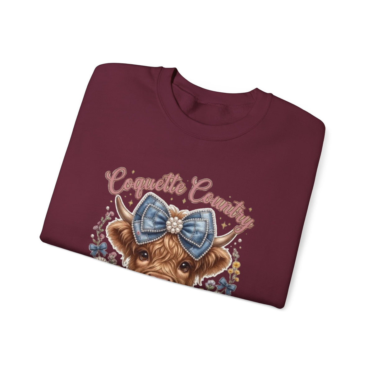 Sweatshirt mit Hochlandrind und blauer Schleife