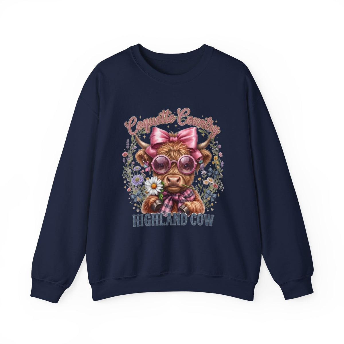 Sweatshirt mit Hochlandrind, rosa Schleife und Sonnenbrille