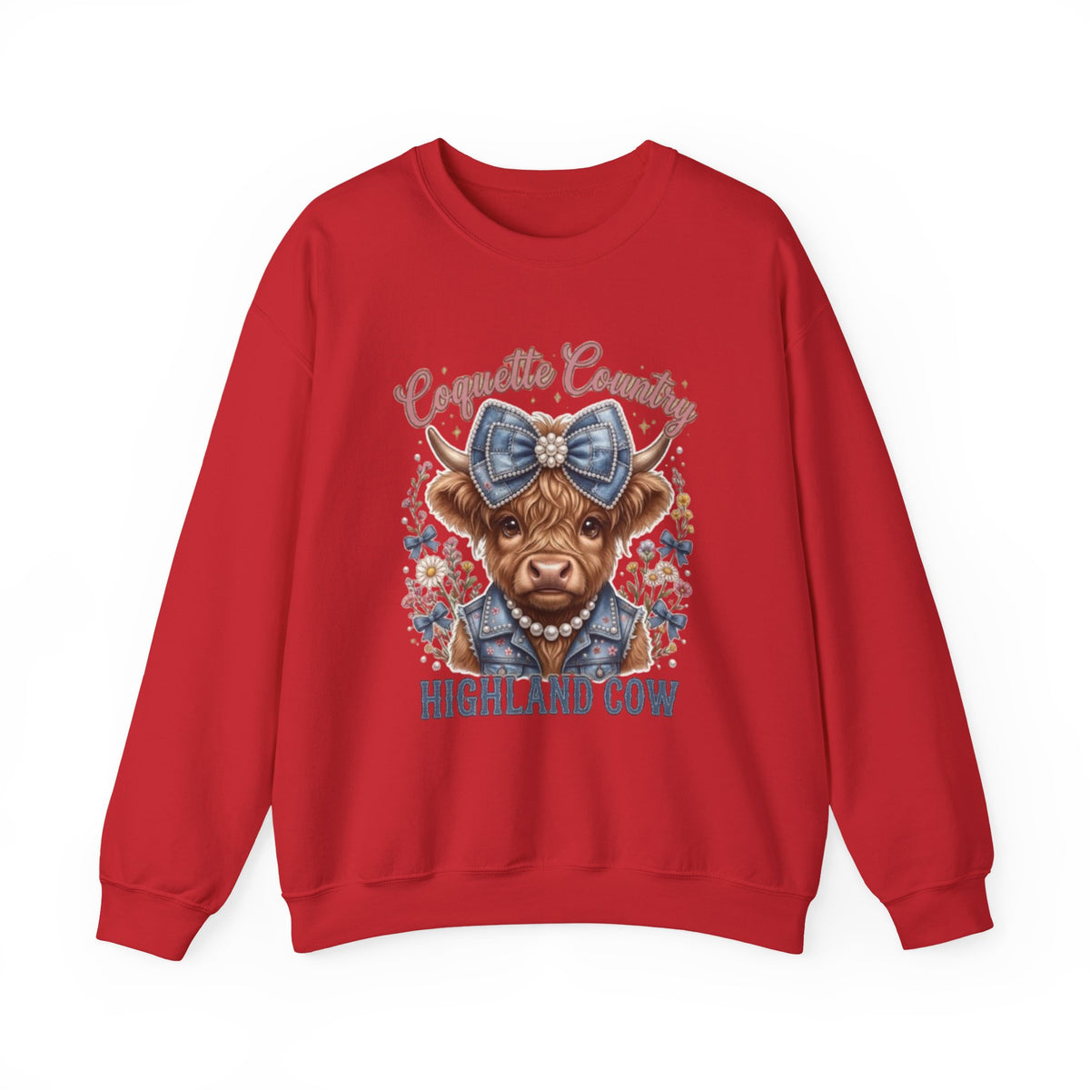 Sweatshirt mit Hochlandrind und blauer Schleife