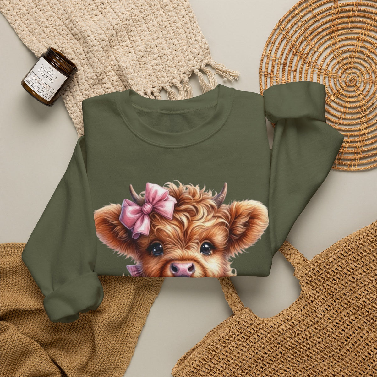 Sweatshirt mit Hochlandkalb und Erdbeerdrink