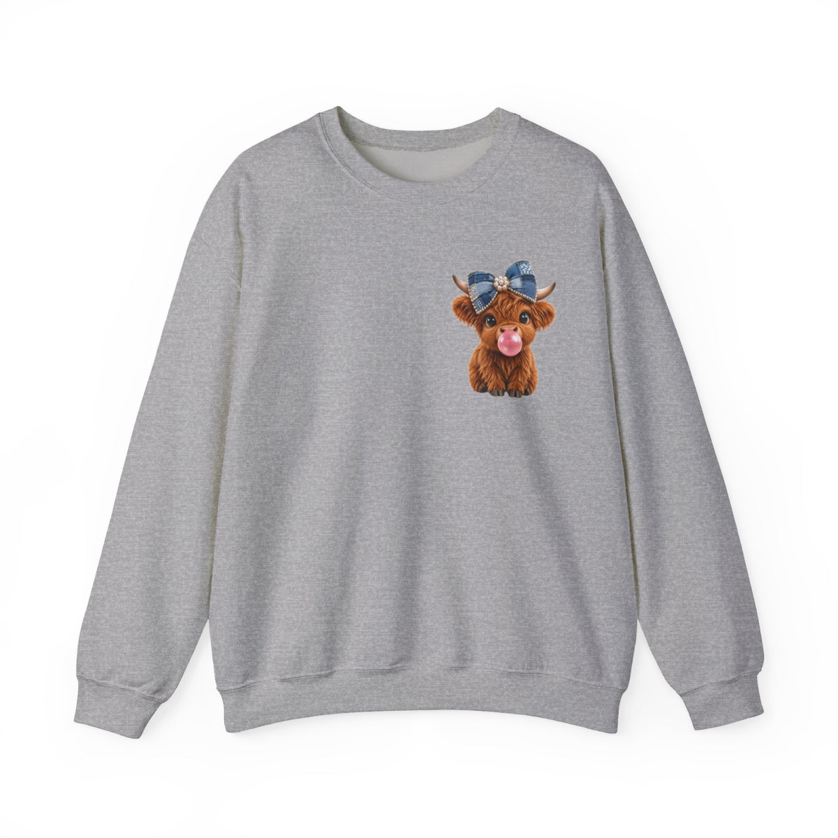 Sweatshirt mit niedlichem Hochlandrind – bestickt