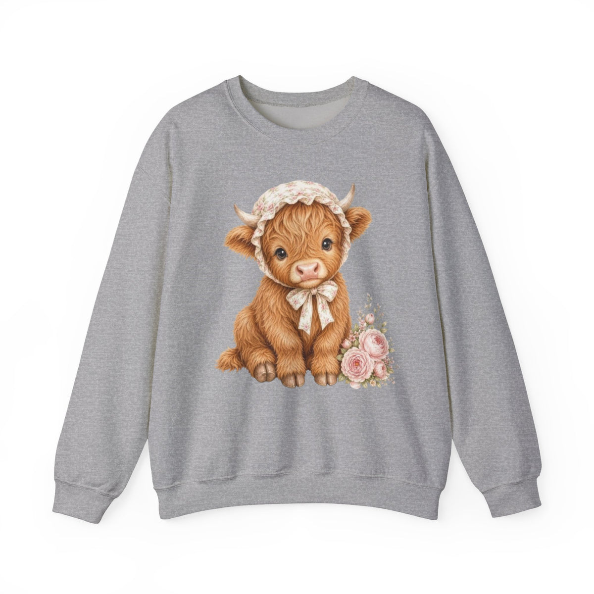 Sweatshirt mit Hochlandkalb und rosa Blumen