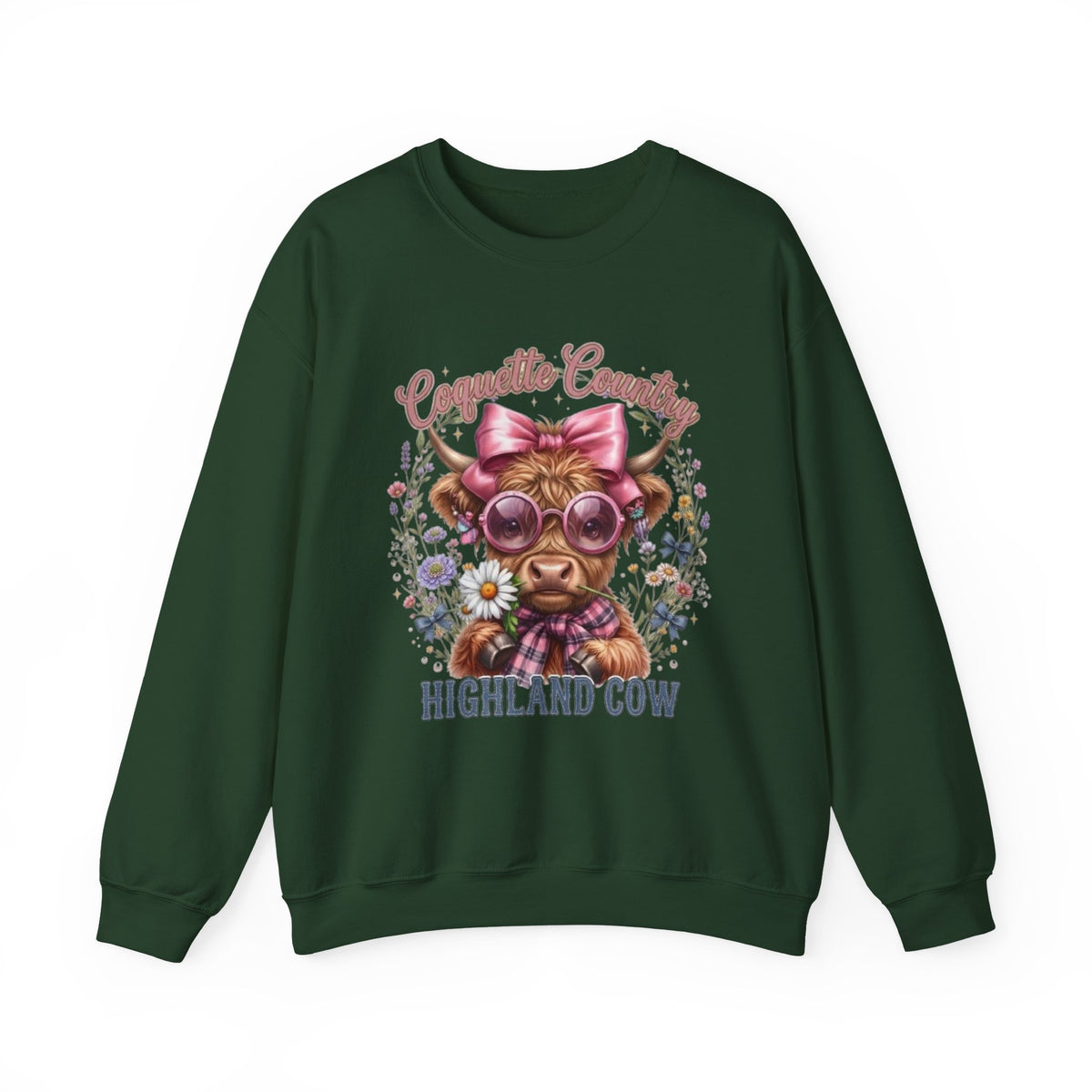 Sweatshirt mit Hochlandrind, rosa Schleife und Sonnenbrille