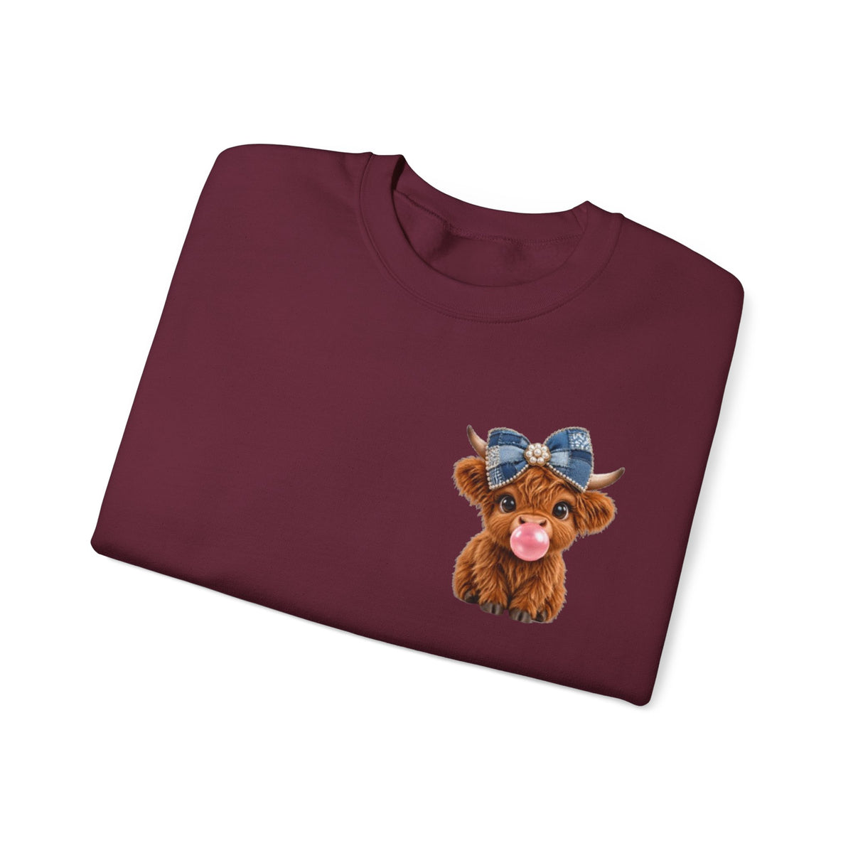 Sweatshirt mit niedlichem Hochlandrind – bestickt