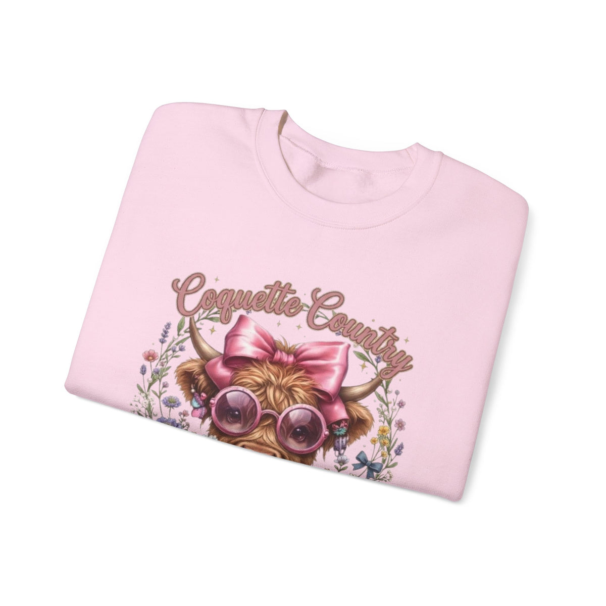 Sweatshirt mit Hochlandrind, rosa Schleife und Sonnenbrille