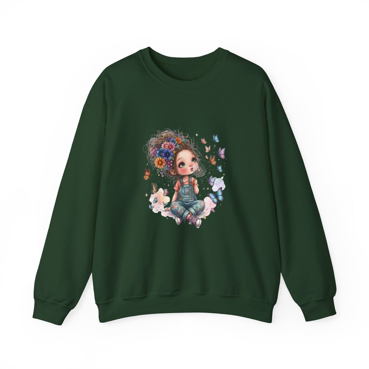 Sweatshirt mit Mädchen-Motiv, Blumen und Schmetterlingen