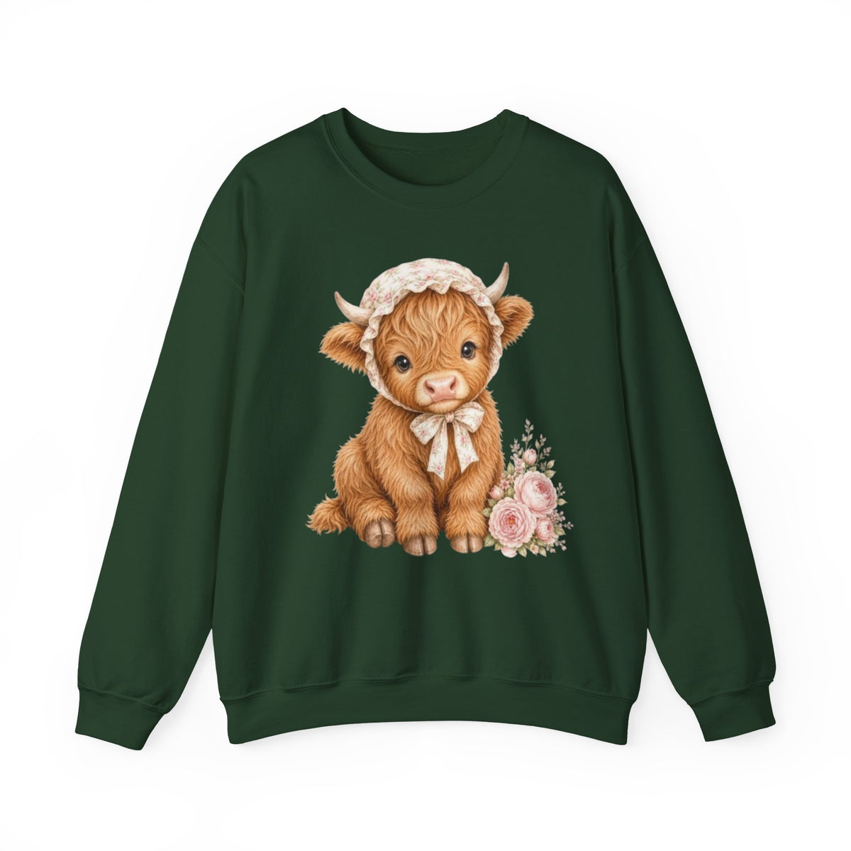 Sweatshirt mit Hochlandkalb und rosa Blumen